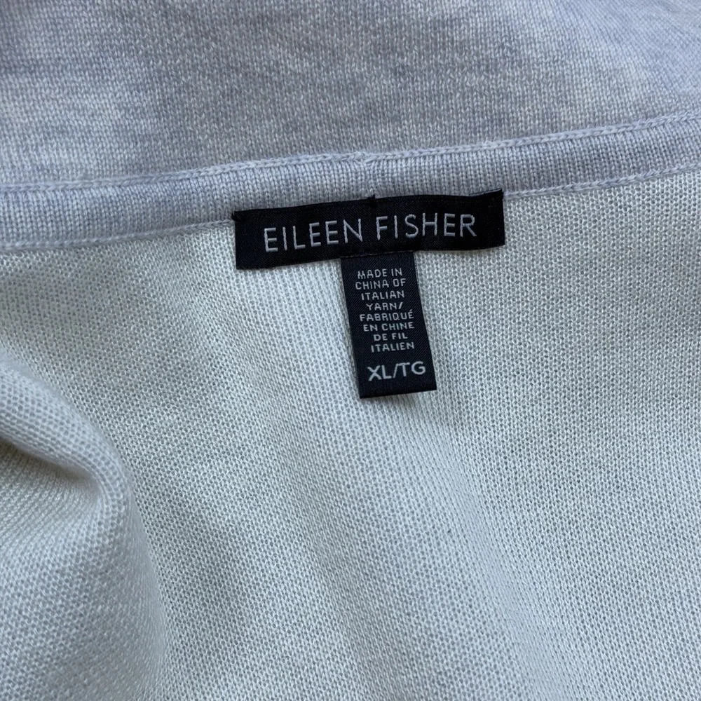 Eileen Fisher Notch Collar Cardigan in Pearl‎ Merino Wool Blend Open Cardigan XL